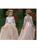 Ivory Lace Blush Pink Tulle V Back Flower Girl Dress